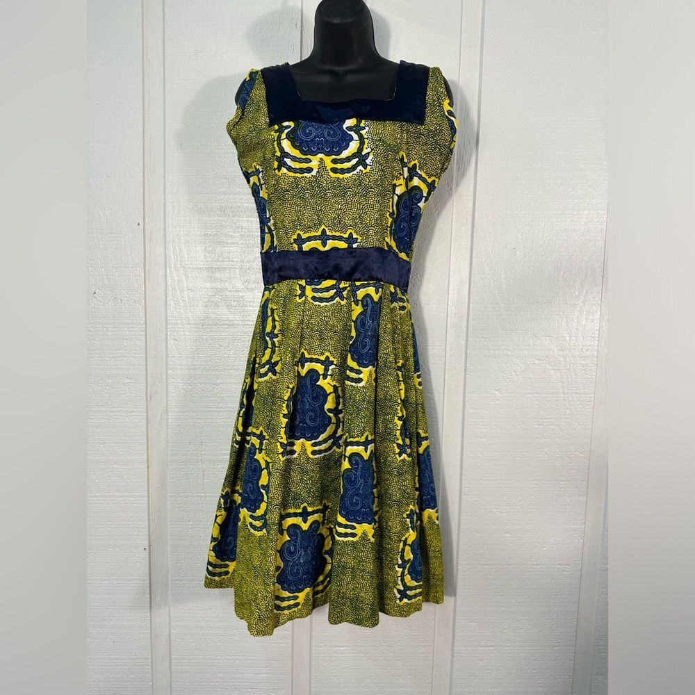 Blue and Yellow Sleeveless A Line Dress No Size EUC